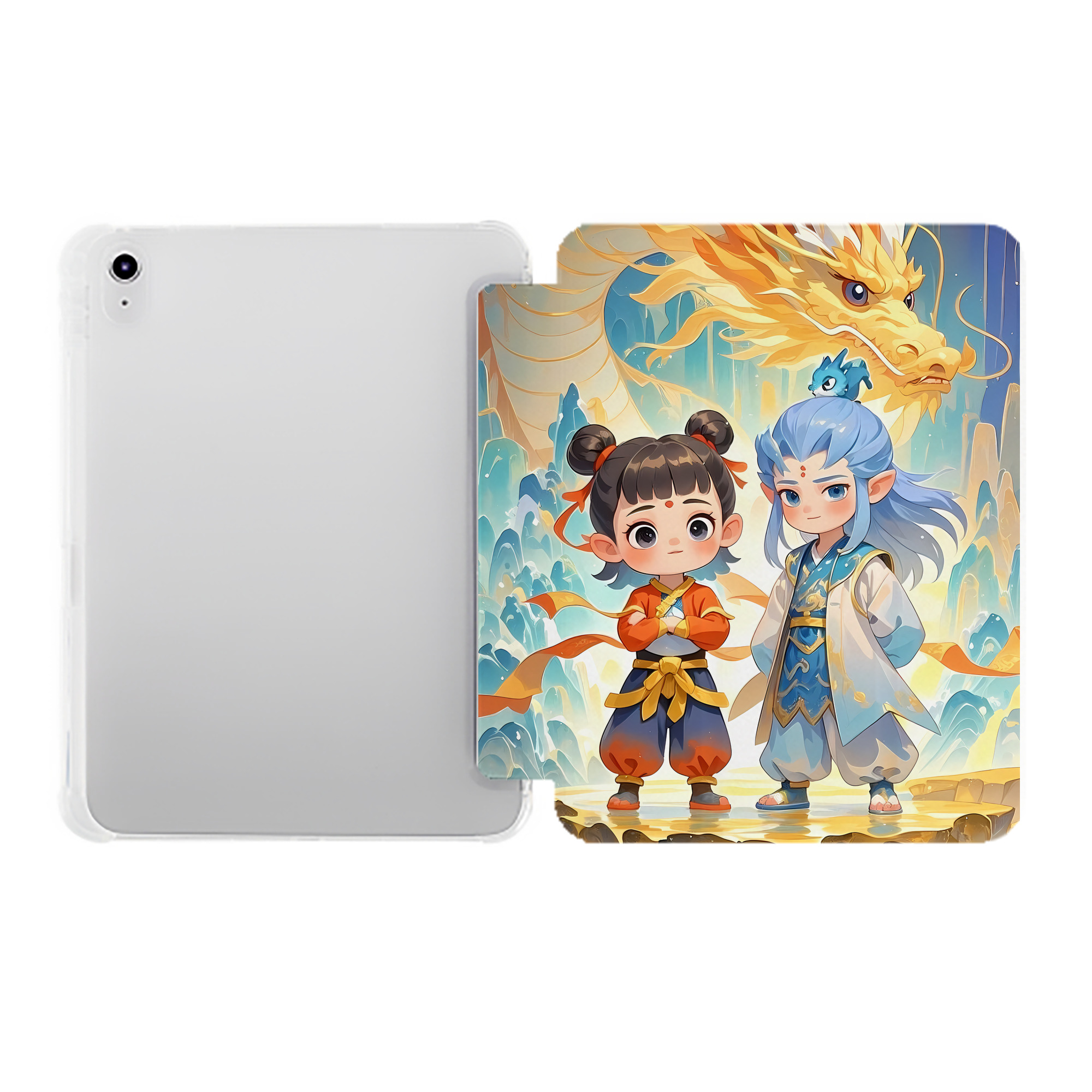 （画像用） Ne Zha 2 ナタ 魔童の大暴れ IPad ケース ペン収納付き 三つ折りスタンド PUレザー×シリコン 対応機種9.5/10.5/10.9インチ
